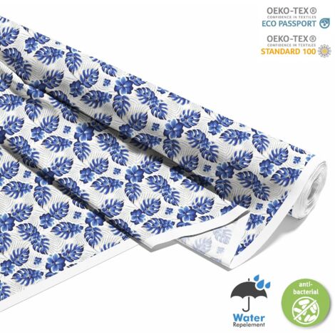 TISSUS DÉCORATIFS D'EXTÉRIEUR OXFORD - Motif plantes bleues (1/5)