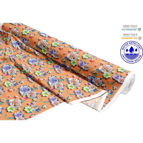 TISSUS DÉCORATIFS D'EXTÉRIEUR OXFORD - Motif roses sur fond orange I DR100 (1/5)