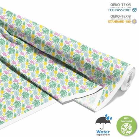 TISSUS DÉCORATIFS EXTÉRIEURS OXFORD - motif ananas palmier flamant rose I DX141 (1/5)