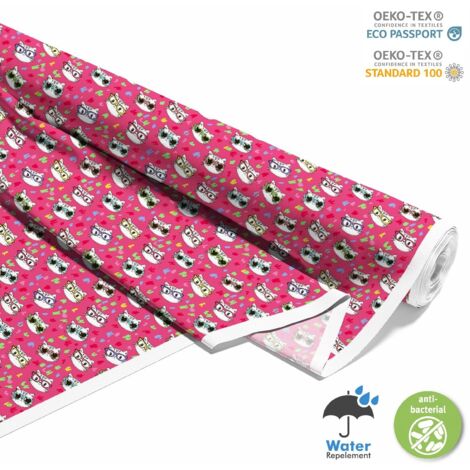 TISSUS DÉCORATIFS D'EXTÉRIEUR OXFORD - Motif chaton à lunettes sur fond rose I DX468 (1/5)