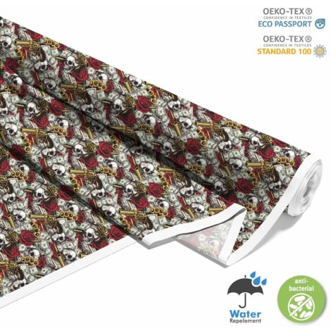 TISSUS DÉCORATIFS D'EXTÉRIEUR OXFORD - Motif Dollar Skull 3 I DX700 (1/5)