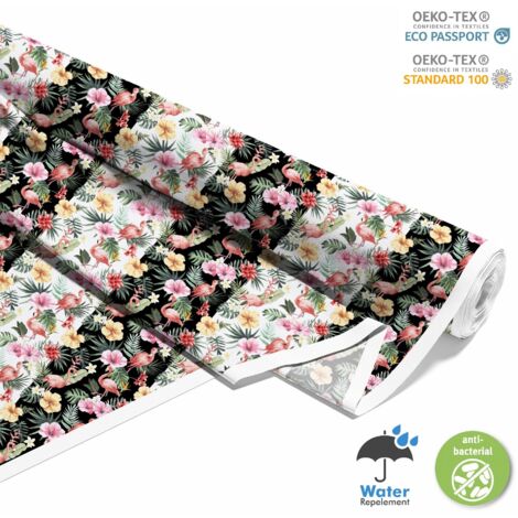 TISSUS DÉCORATIFS EXTÉRIEURS OXFORD - Motif tropical sur fond noir et blanc (1/5)