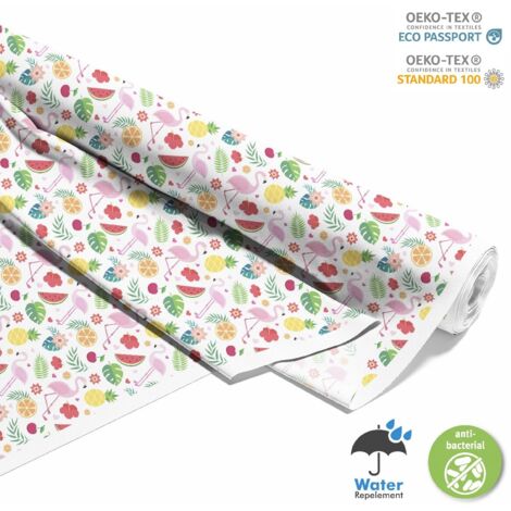 TISSUS DÉCORATIFS EXTÉRIEURS OXFORD - Motif Flamants Roses Fruits Fleurs (1/5)