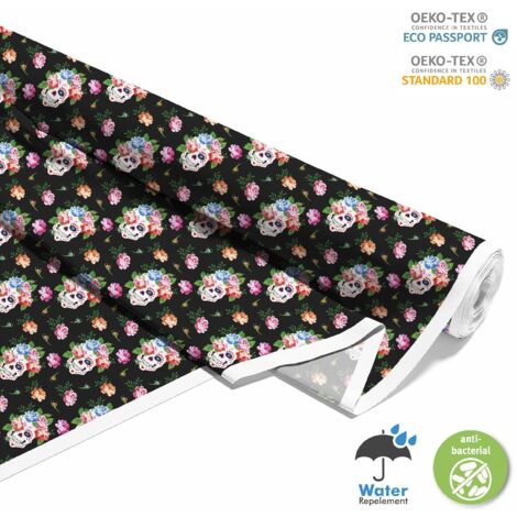 TISSUS DÉCORATIFS D'EXTÉRIEUR OXFORD - Motif Crâne avec une Rose I DX507 (1/5)