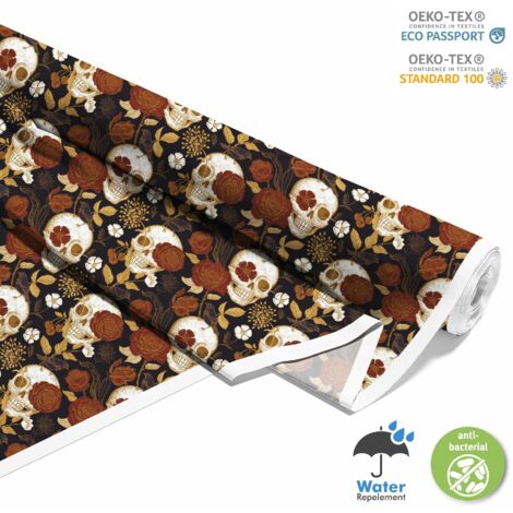 TISSUS DÉCORATIFS D'EXTÉRIEUR OXFORD - Motif Crâne Fleurs Oiseaux (1/5)