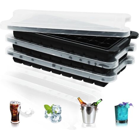 Lot de 2 bacs à glaçons en silicone avec couvercle sans odeur, empilables et lavables au lave Lot de 2 bacs à glaçons en silicone avec couvercle sans odeur, empilables et lavables au lave