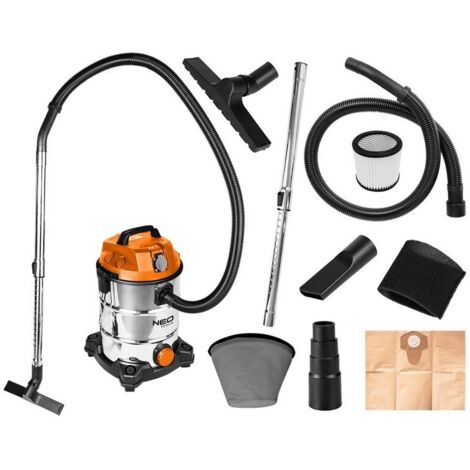 Aspirateur professionnel 1400W 30L – Puissance d'aspiration 18 kPa – Pour chantiers humides et secs – Réservoir acier inoxydable - N04-738