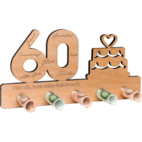Cadeau Argent 60e Anniversaire – Plaque En Bois FSC 6 Mm, Personnalisable Au Dos, Fabriqué En Allemagne