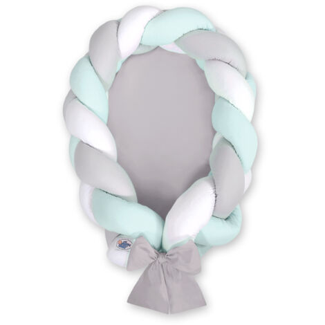 Cocon bébé tressé 2 en 1 - blanc, gris et menthe