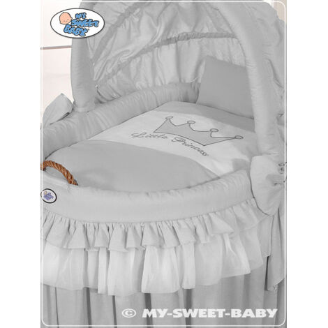 Clair De Lune Couffin Osier Tissu Gaufré Gris - Doux & Chic Pour Bébé