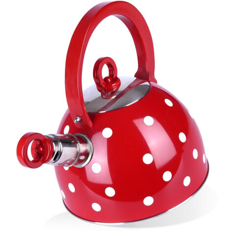 Theiere rouge en inox a pois et sifflet (1/5)