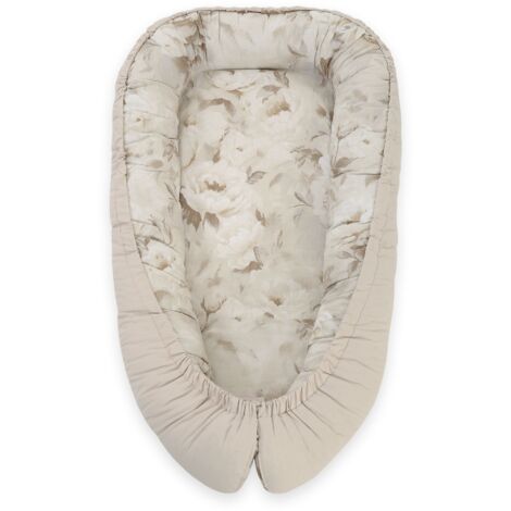 Cocon bébé, double face, parc, lange, Premium BOBONO - Pivoines beige/gris pierre