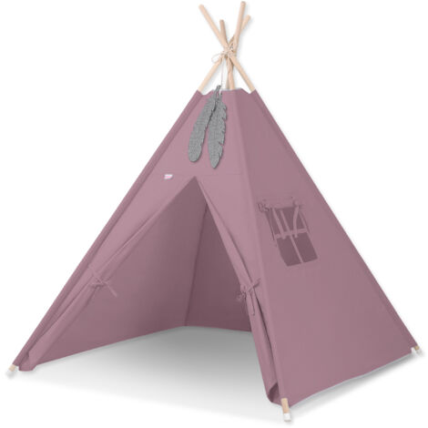Tente tipi pour enfant + pendentifs plumes - rose rétro