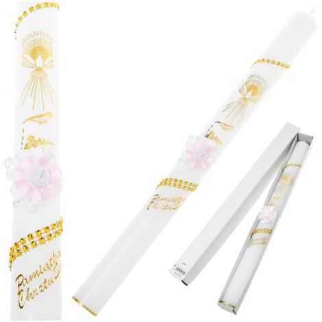Bougie De Baptême Artisanale Fille – Cire D’Abeille Naturelle, Coquillage Rose Pâle, Élégante & Symbolique