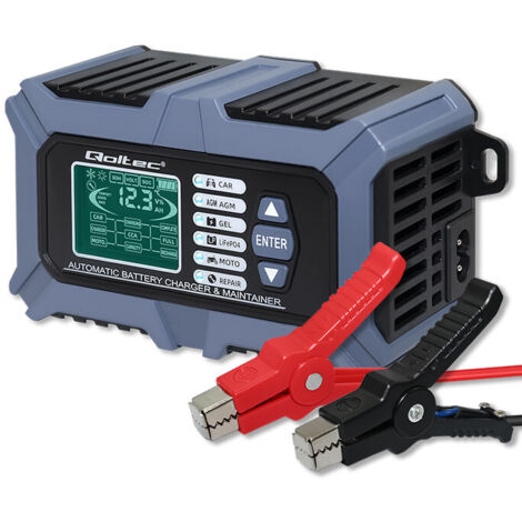 Chargeur intelligent à microprocesseur Qoltec avec testeur et fonction de réparation de batterie 12 V 6 A Écran LCD Chargeur de batterie AGM LiFePO4 GEL (1/5)