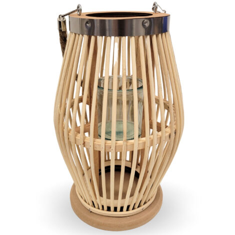 Lanterne De Sol Bambou Finn 50cm – Bougeoir Moderne Pour Intérieur Et Extérieur