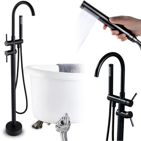 Robinet Baignoire Sur Pied Mitigeur Douchette - Laiton Noir FD - Système Complet