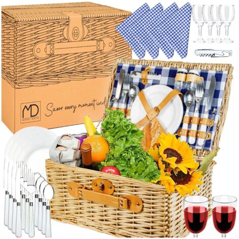 Panier Pique-Nique Osier 2 Personnes – Isotherme + Vaisselle Complète – Romantique & Pratique