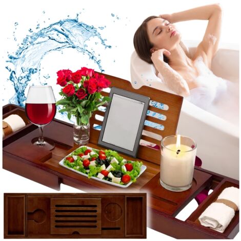 Yirilan Plateau de baignoire en bambou, plateau de salle de bain