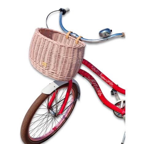 Panier Vélo En Osier Naturel – Fait Main, 2 Sangles Cuir, 35x17x19 Cm, Look Vintage