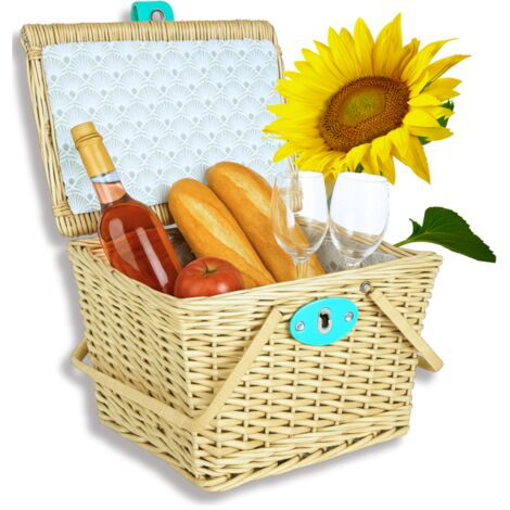 Panier De Pique-nique En Osier Tressé Main - Avec Bandoulière, Couvercle, 30x23x20 Cm, Style Rétro