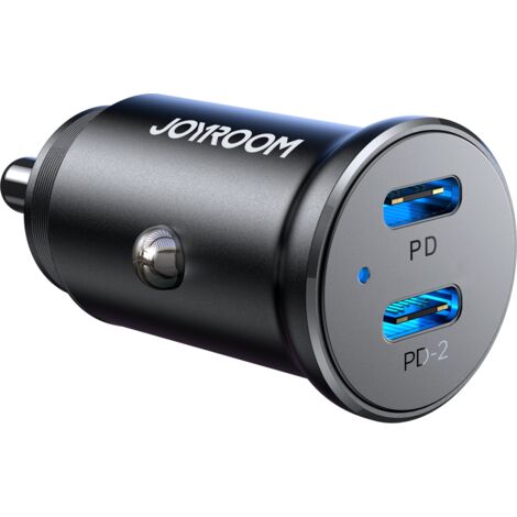Mini chargeur voiture pour prise allume-cigare 30W 2x USB-C métal noir (1/5)
