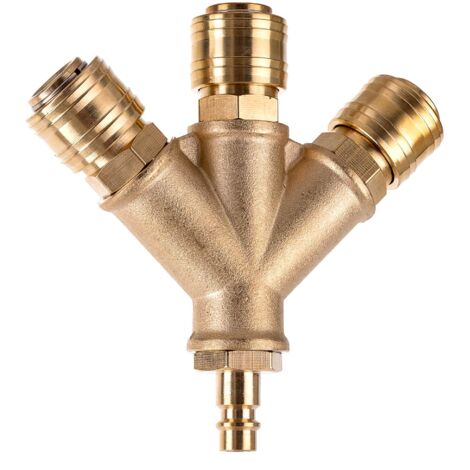 DISTRIBUTEUR D'AIR PNEUMATIQUE 3 VOIES EN LAITON AVEC RACCORDS RAPIDES (1/4)