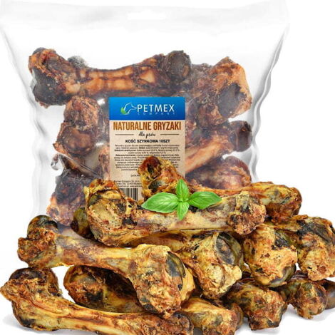 Friandises naturelles à mâcher pour chiens Petmex Os de porc au jambon séché 10 pièces. (1/2)