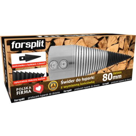 Tarière pour fendeuse à tarière 80 mm, avec pointe remplaçable (épinglée) Tarière pour fendeuse à tarière / diamètre 80 mm / trou 35 mm / cône pour fendre le bois