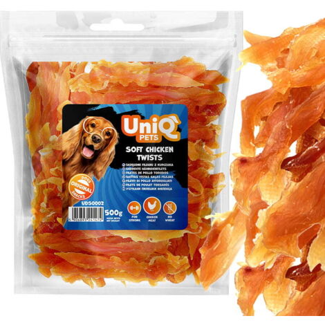 Friandises Uniq pour chiens : filets de poulet torsadés de 500 g. (1/4)