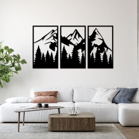 Tableau ajouré, décoration murale 3D, tableau 3D "Montagnes" Noir (1/4)