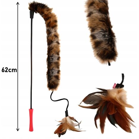 Canne à pêche pour chat avec fourrure et plumes, jouet durable et solide 62 cm (1/5)