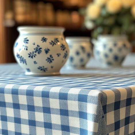 Texpot Nappe Coton 110x250cm Rubis Blanc - Carreaux 2cm - Qualité Gastronomique - Tissu Épais 215g/m² - Touché Italien
