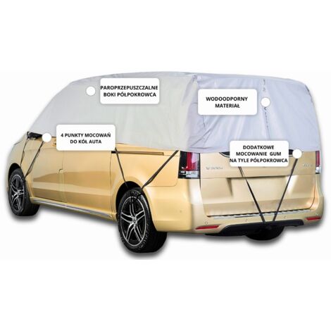Demi-housse pour véhicule VAN 420cm – Imperméable 3 couches – Protection UV et moisissure – Fixation élastique avec crochets