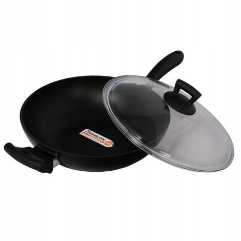 CUISINOX Malice - Wok 28 Cm Céramique Avec Couvercle Et Poignée Amovible Noire - Fond Sandwich Induction - Acier Inox 18/10