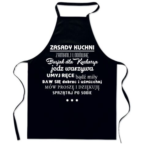 TABLIER en coton noir AVEC IMPRIMÉ RÈGLES DE CUISINE cuisine femme homme (1/4)