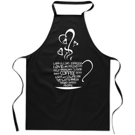 TABLIER NOIR AVEC IMPRIMÉ TASSE À CAFÉ COEUR D'AMOUR barista cuisine (1/4)