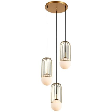Italux Matty - Suspension moderne dorée à 3 lumières avec abat-jour blanc, E27 (1/3)