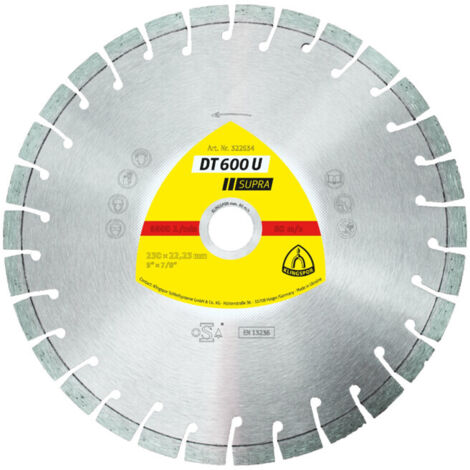 Disque de coupe diamant DT 600 U Supra D.230mm Perç.22,23mm Seg.-H.9mm Seg.-S.2,6mm (1/4)