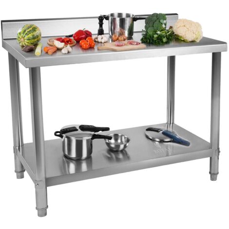 Royal Catering – Table de cuisine murale en acier inoxydable 100x60cm – Rebord de 11cm – Charge jusqu'à 90kg – Pieds réglables pour hauteur optimale (1/8)