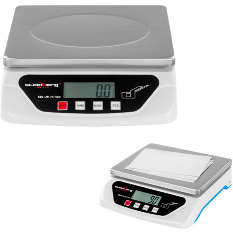 Steinberg Armaturen – Balance postale SBS-LW-25/1000 jusqu'à 25 kg – Plateforme en métal – Précision 1 g – Alimentation 2 piles AA ou 6 V CA/CC