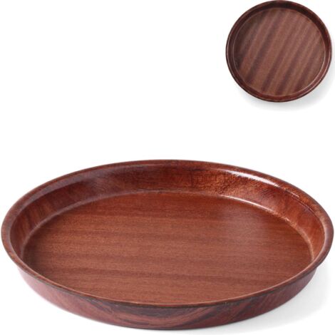 Plateau de service en bois profond et antidérapant avec rebord - rond, diamètre 36 cm (1/4)