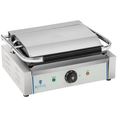 Royal Catering – Grill de contact double face PANINI 2200W – Plaques en fonte émaillée – Thermostat précis – Dimensions 23x34cm – Bac à graisse inclus