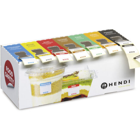 Lot d'étiquettes de sécurité alimentaire réutilisables pour chaque jour de la semaine avec distributeur - Hendi 850305 (1/2)