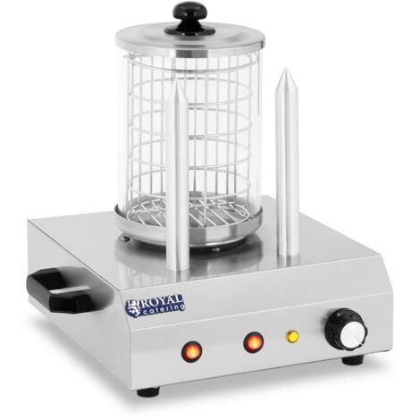 Royal Catering – Machine à hot dog 30 saucisses – Chauffage 422 W jusqu'à 97 °C – Acier inoxydable et verre trempé – Compact et mobile