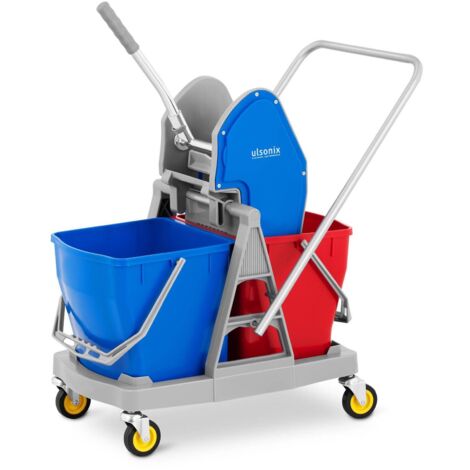 Chariot de lavage de sol avec essoreuse – 2 seaux 2x20 l – Construction en acier chromé – Roues TPR pour chambres froides – Ulsonix (1/7)
