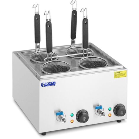 Royal Catering – Cuiseur à pâtes 4 paniers 2 x 6,5 l – 3000 W avec régulation de 30 à 110 °C – Acier inoxydable avec robinets de vidange