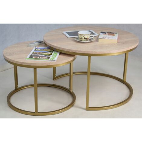Un ensemble de tables basses rondes vissées ensemble à partir de profilés en chêne doré Sonoma 20x20 (1/5)