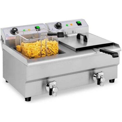 Royal Catering – Friteuse professionnelle 2 x 13 L – Puissance 2 x 3200 W – Acier inoxydable – Système de sécurité incliné – Pour restaurants et food trucks (1/5)