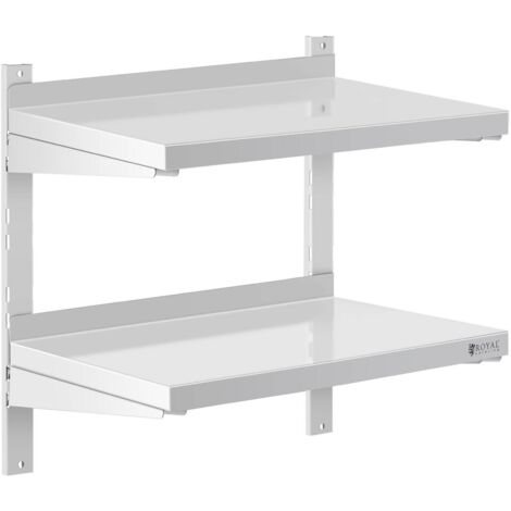 Royal Catering – Étagère à épices murale en acier inoxydable 60 x 40 cm – 2 plans de travail réglables – Capacité de charge 20 kg par étagère – Montage mural facile (1/5)